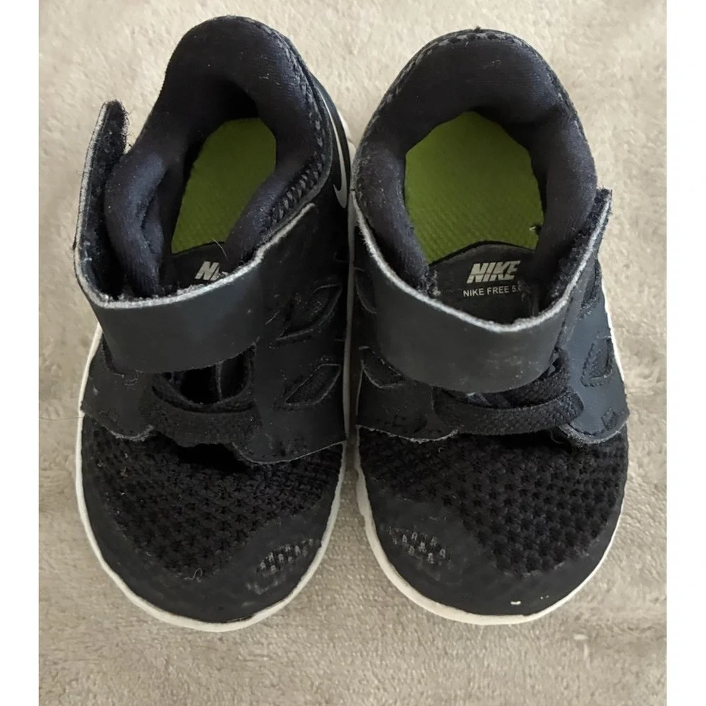 Nike Sneakers Kids 4C Black Free 5.0 Baby Toddler Tennis Shoes‎ Hook & Loop